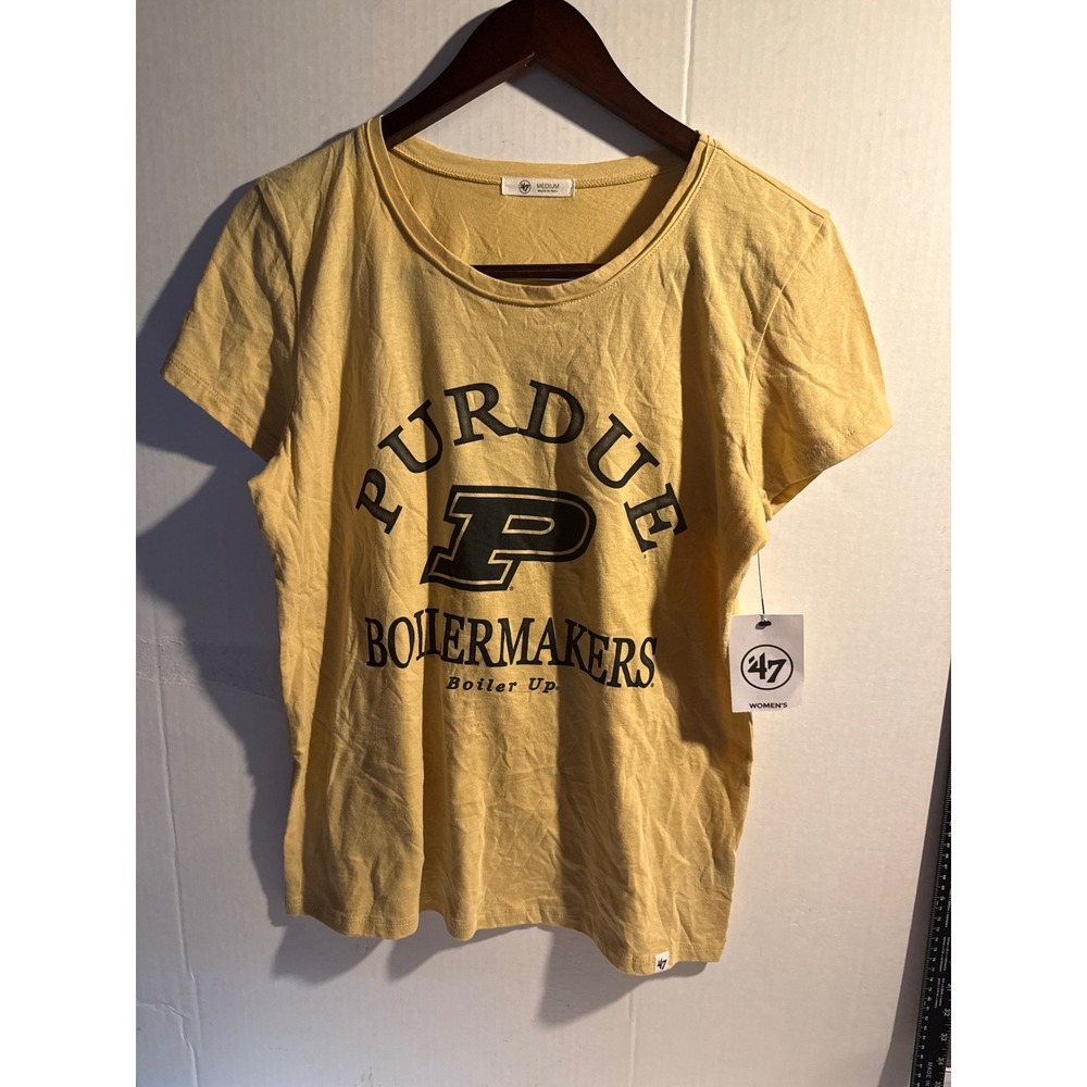 47 Brand Purdue Boilermakers Womens T-Shirt Yellow Graphic Tee Boiler Up Medium